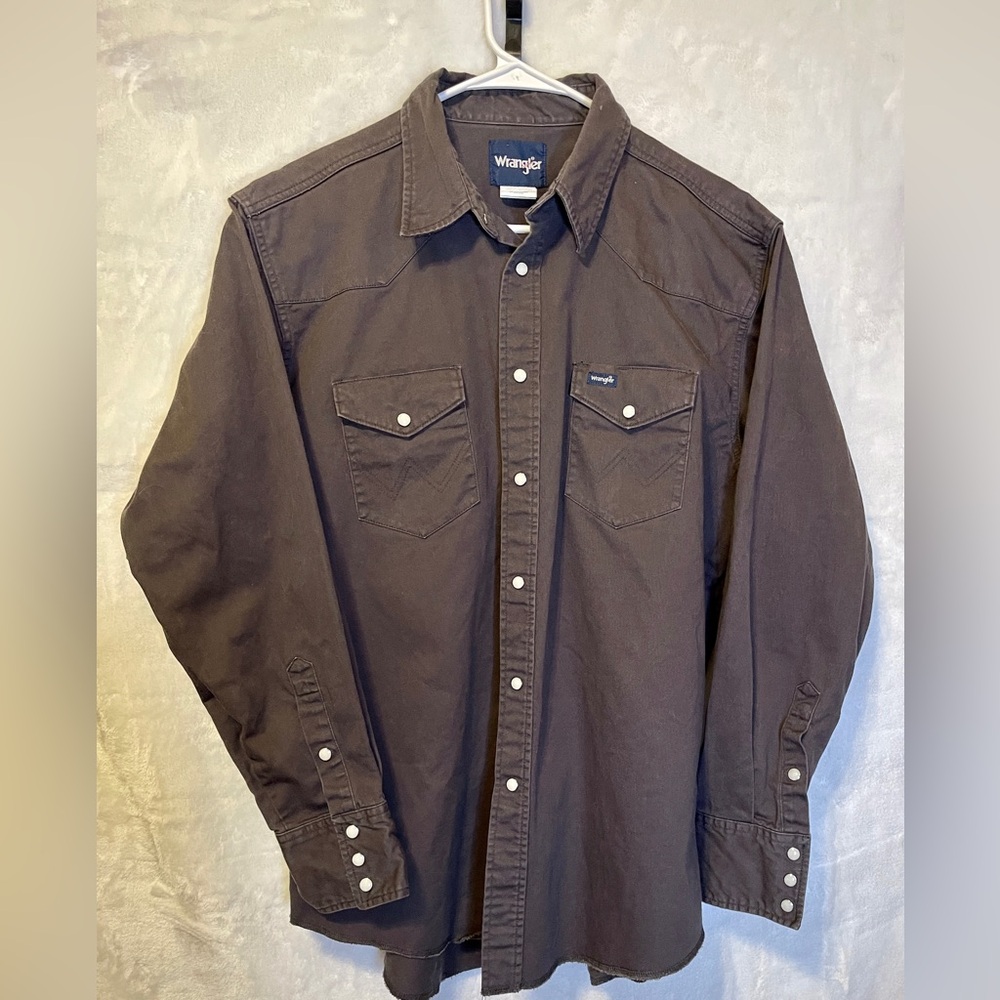 Wrangler Dark Grey Western Pearl Button-Down Shirt, Men’s XL